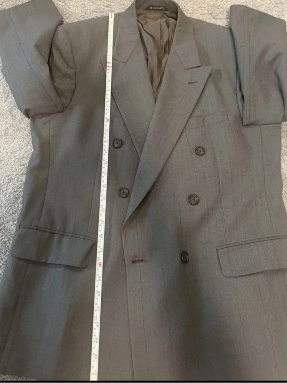 Burberrys' Mens Suit Blazer Sz 40R? 100% Wool Doublebreasted Textured Gray Plaid